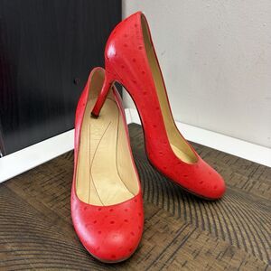 Kate Spade Karolina Pumps Red Stiletto Heels US 8B Ostrich-Embossed Real Leather